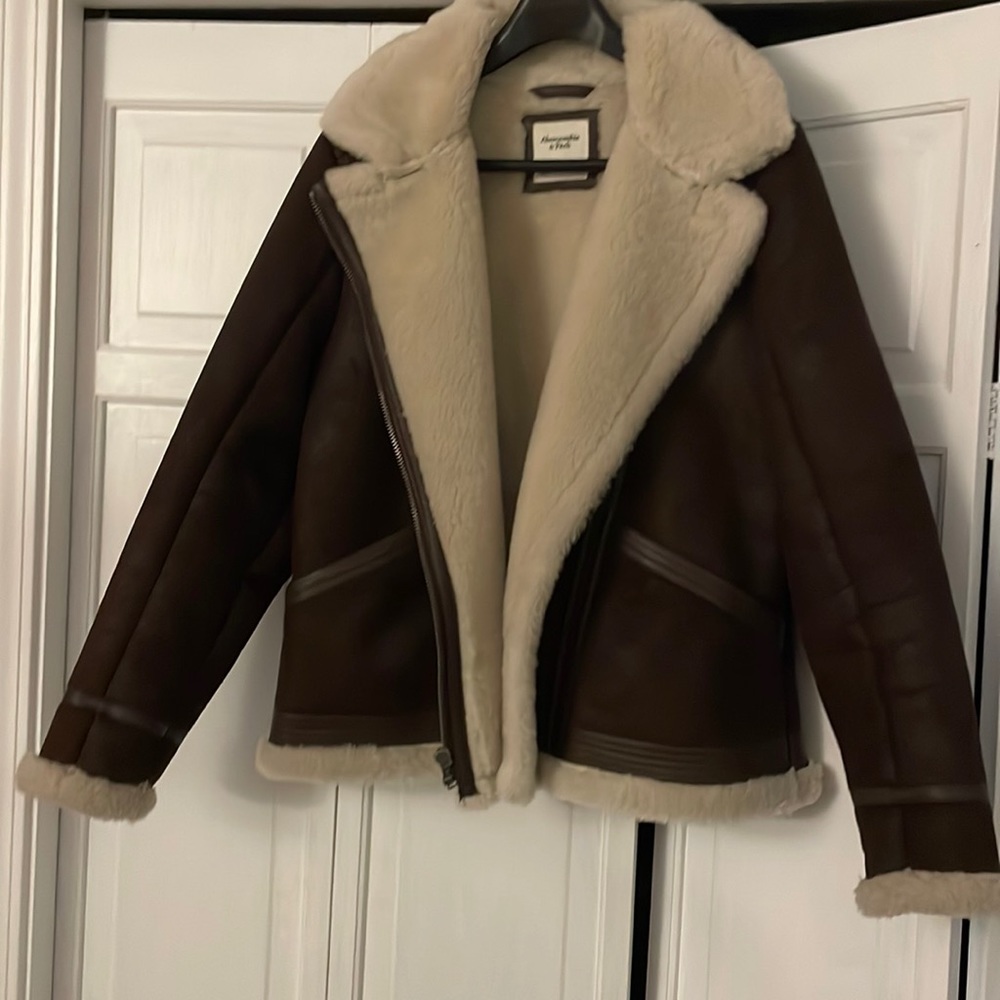 Faux suede Brown cozy lined bomber jacket